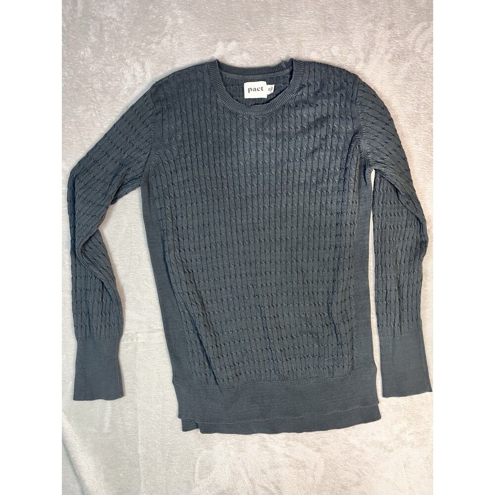Pact Gray Cable Knit Sweater Women’s M Organic Cotton Pullover Boxy Tunic